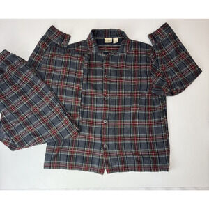 L.L.Bean Men's Scotch Plaid Flannel Pajamas Gray Red Cozy Comfy Preppy Old Money